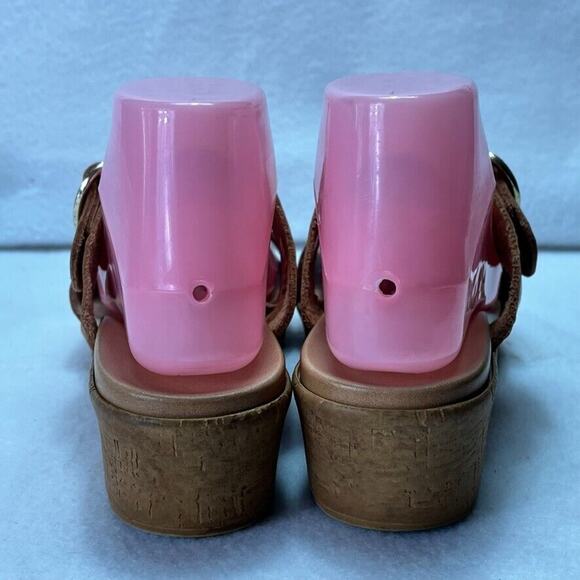 Mariella Wedge Slide Sandals Womens 8 Tan Leather Open Toe Buckle Made In Italy - Picture 4 of 12